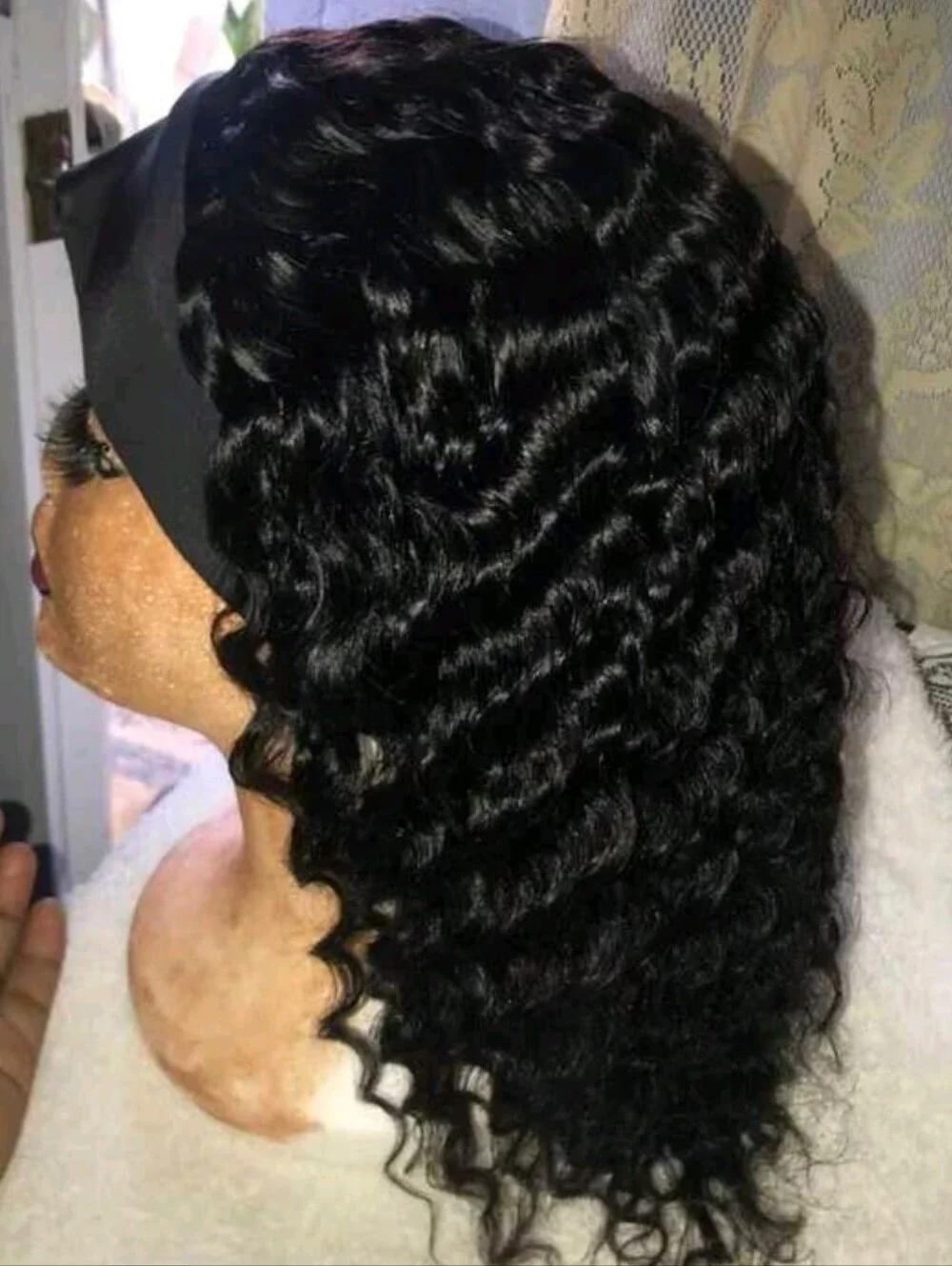 16inches Curly Headband Wig in Natural Black